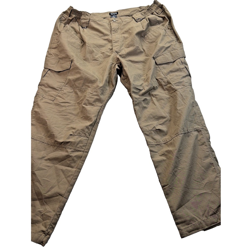 CQR Men's Pants Brown Tactical Cargo Polyester Cotton 42X30 EUC Elastic Waist